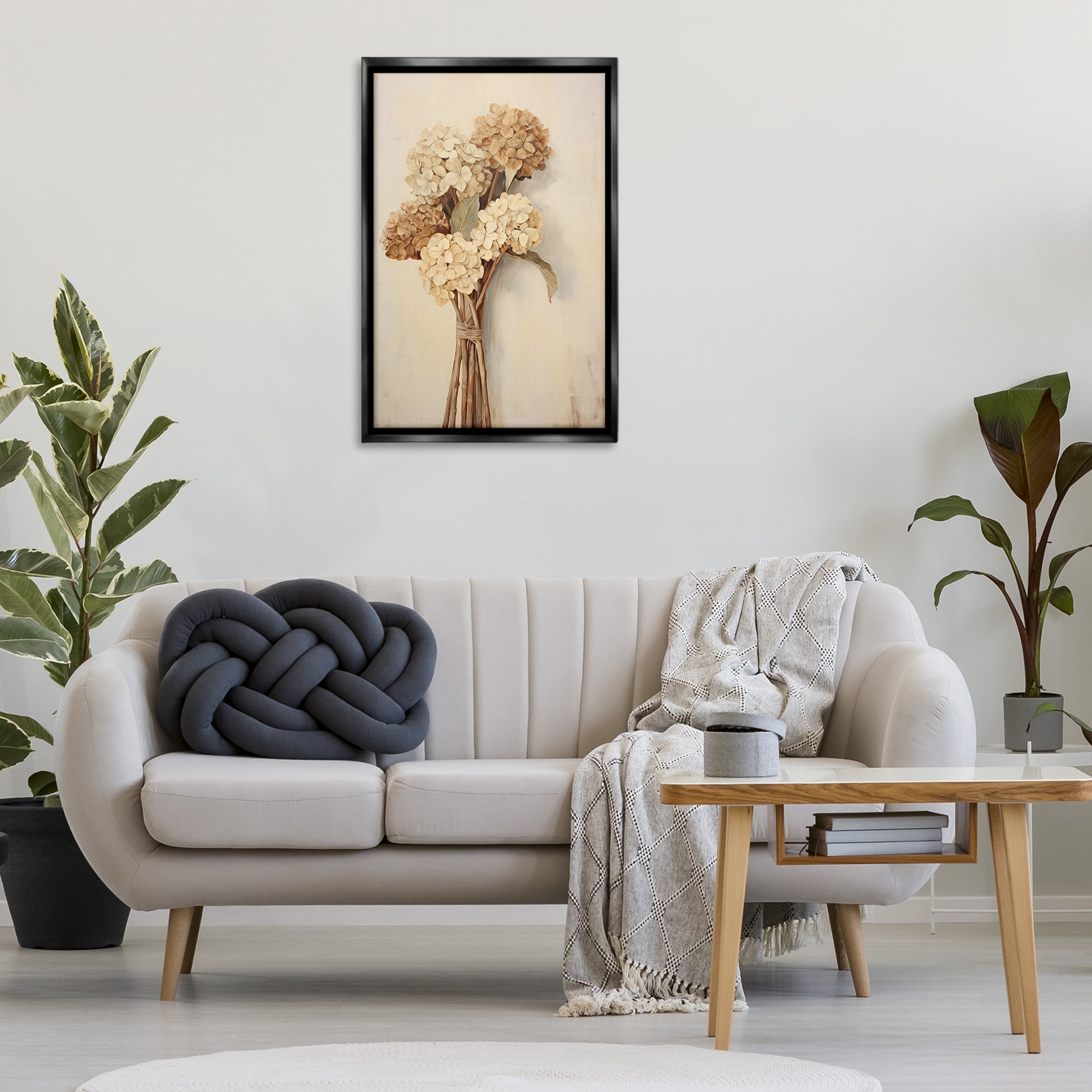 Stupell Industries Vintage Hydrangea Bundle Plants & Flowers Painting Black Floater Framed Canvas Art Print Wall Art, 21 x 31