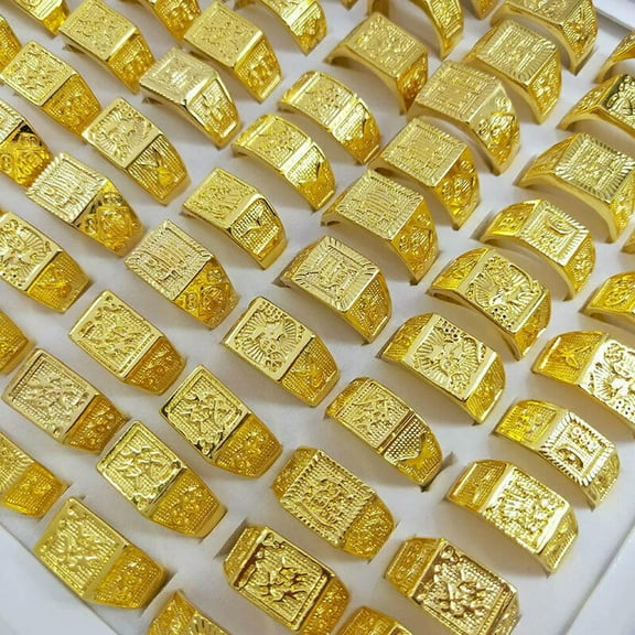 K-KED 30pcs Wholesale Mixed Lots Gold P Ring Men's Cool Alloy Rings Adjustable Ring