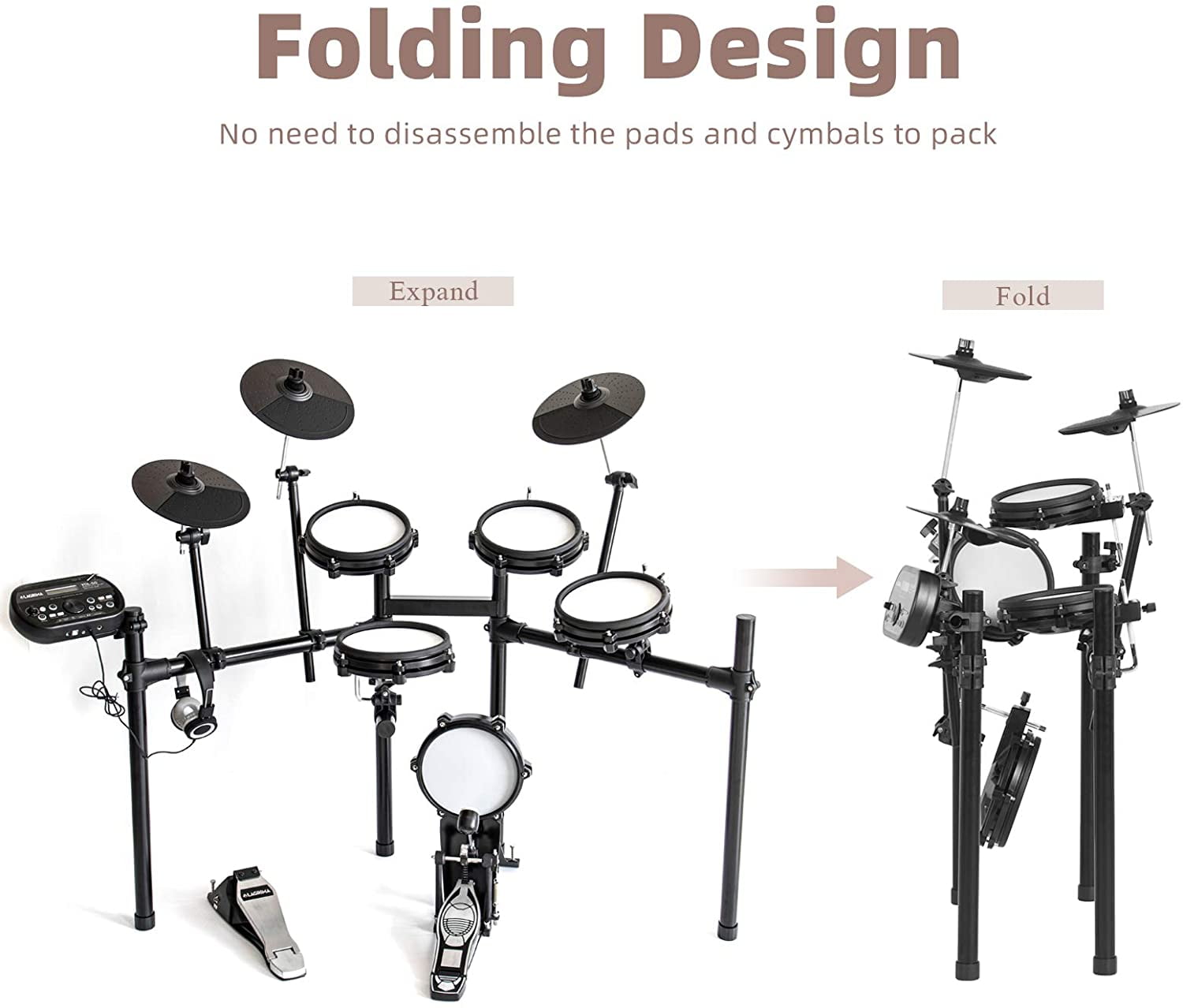 8 Piece Electronic Drum Kit with Adjustable Drum Throne Solid Support Set Drumstick Connection Cables LAGRIMA YDL-50 Mesh Kit Electric Drum Set Headphones 