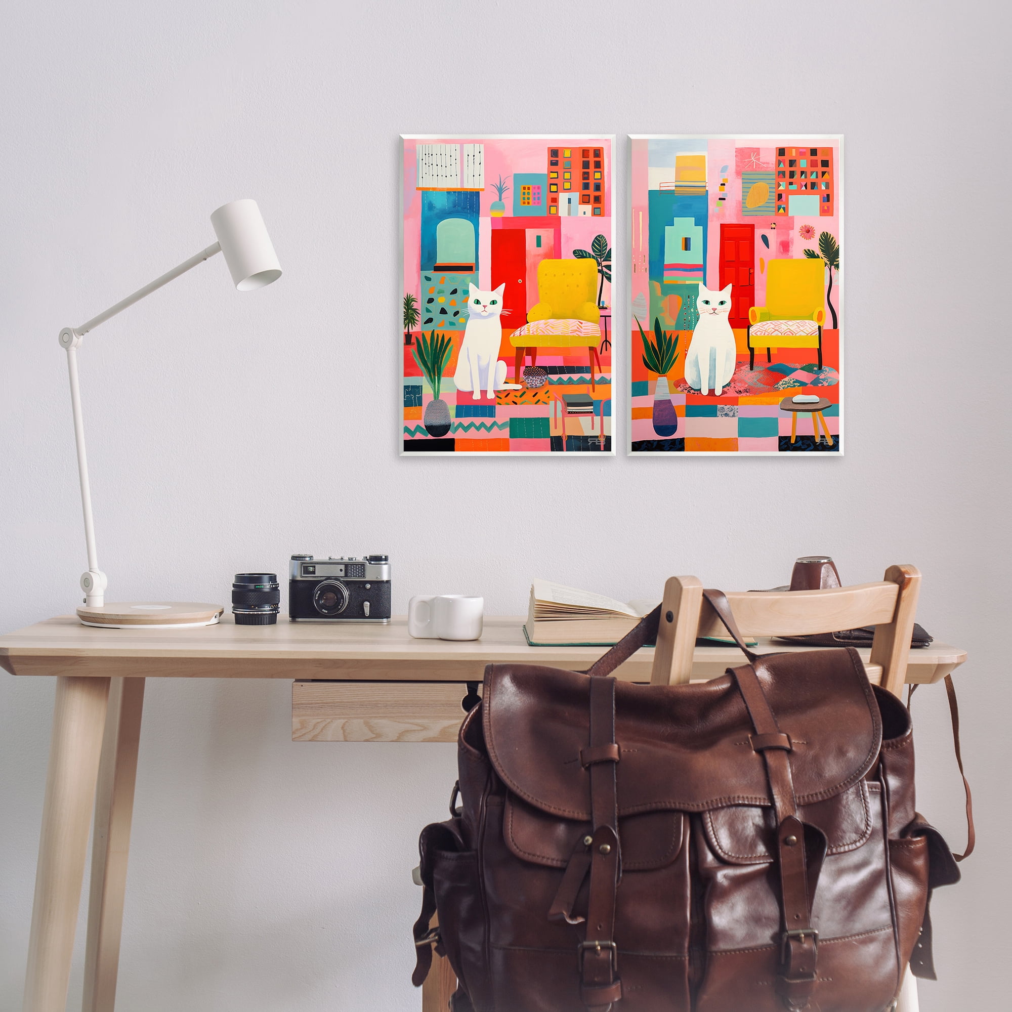 Stupell Industries Bright Room Sitting Cat Furniture Painting Unframed Art Print Wall Art, 13 x 19, Set of 2