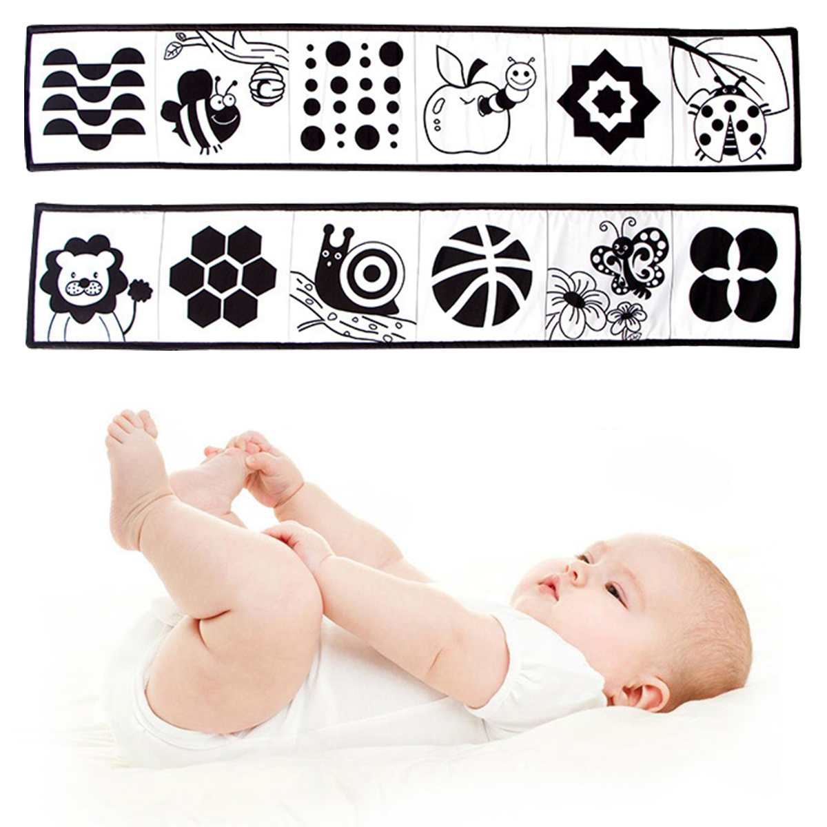 Caffney Black and White Baby Book High Contrast Soft Cloth Books Tummy Time Sensory Cloth Book