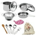 thumbnail image 1 of 12 PCS Kitchen Set Pretend with Storage Bag Simulated Kitchen Toy Stainless Steel Soup Pot Pan Shovel Spoon Children Chef Role Playset Cooking Set Educational Gift for Kids Girls Boys, 1 of 6