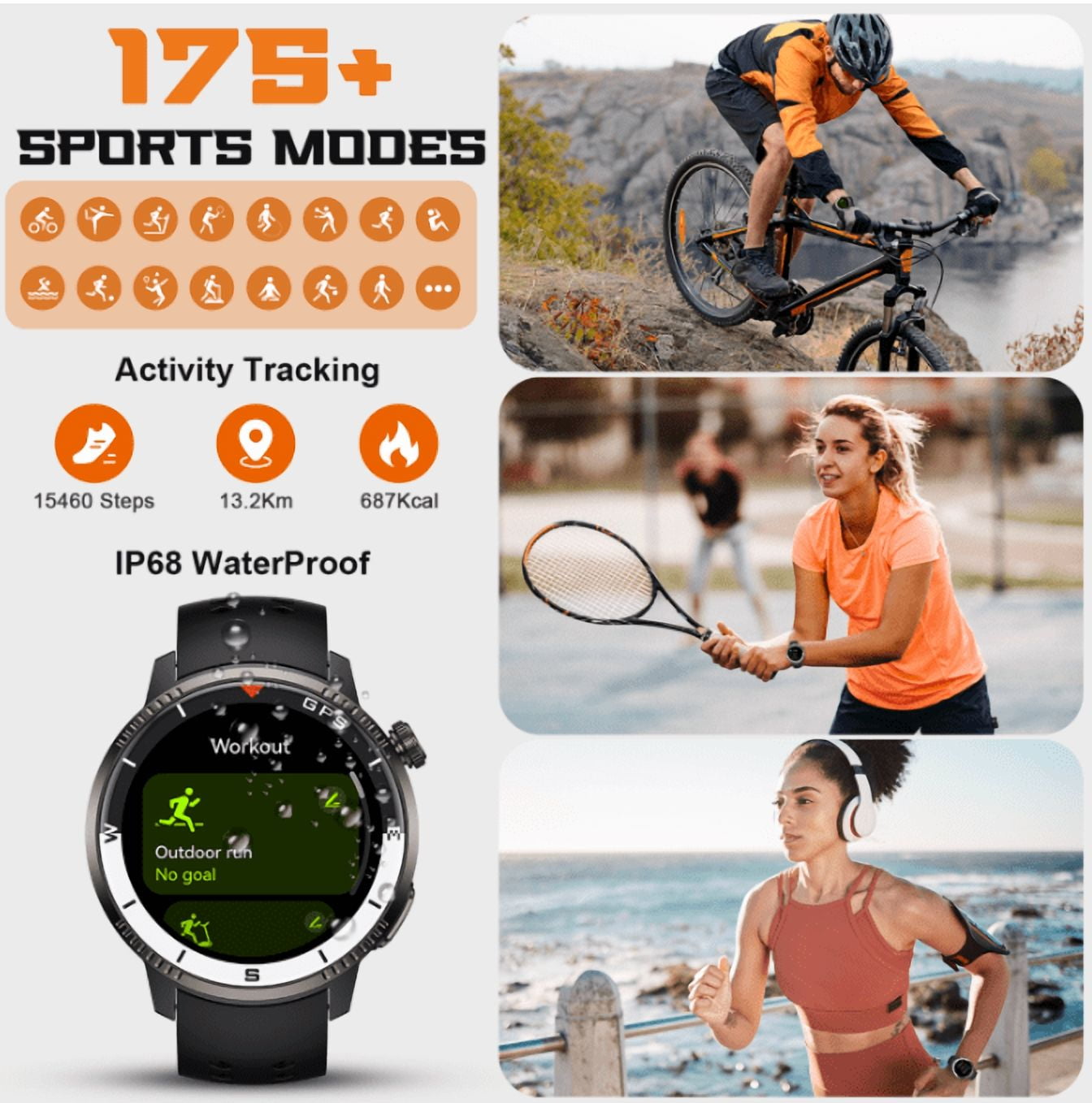 GPS Smart Watch(Answer/Make Call), Smartwatch for Men Women, 1.43"HD AMOLED Display, Fitness watch with 170+ Sport Modes, IP68 Waterproof/Pedometer, Activity Tracker for Android iOS