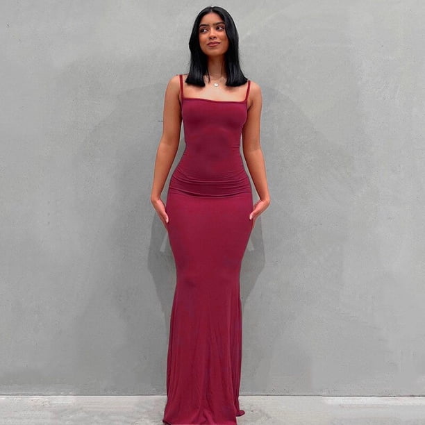 2023 Summer Women Sexy Spaghetti Strap Black Skims Long Dress Y2k Sleeveless Solid Skinny Bodycon Trumpet Maxi Dresses VestidosXL Gao Jinjia LED
