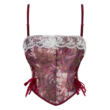 UPPADA Floral Corset Top on Sale Womens Bustier Tops Plus Size Corset Top with Straps Lace up Corset Tops Mesh Bodysuit Vintage Overbust Corset Bustier Court Push up Shapewear