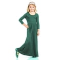 thumbnail image 5 of Bmisegm Girls Dress Three Quarter Sleeve Solid Round Neck Ruched Waist Flowy Casual Maxi Dress Dresses for Girls 9-10 Years, 5 of 6