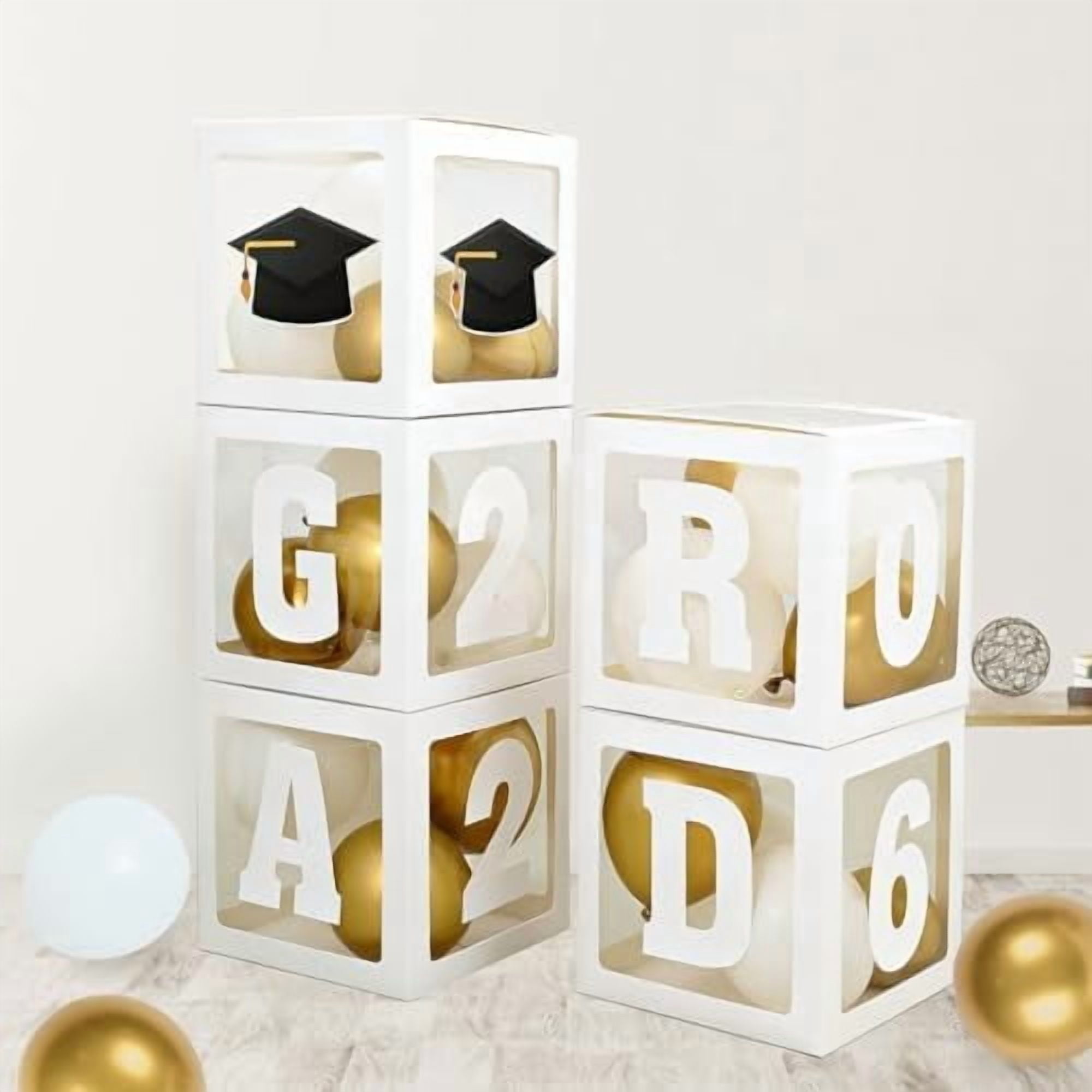 Graduation Decorations 2026 5pcs Graduation Party White Balloon Boxes with Letters GRAD&Numbers for Class of 2026 Preschool Kindergarten High School College Grad Party Celebration Supplies