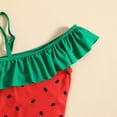 thumbnail image 4 of Kids Girls Watermelon Swimsuit One Piece – Off Shoulder Ruffle Bathing Suit with Polka Dot Print – UPF 50+ Sun Protection Swimwear for Little Kids 2T 3T 4T 5 6 7,Size 5 T, 4 of 9