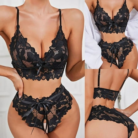 

Women s Sexy Nightwear Lingerie Set Bra and Panty Set Soft Underwear Set Black S