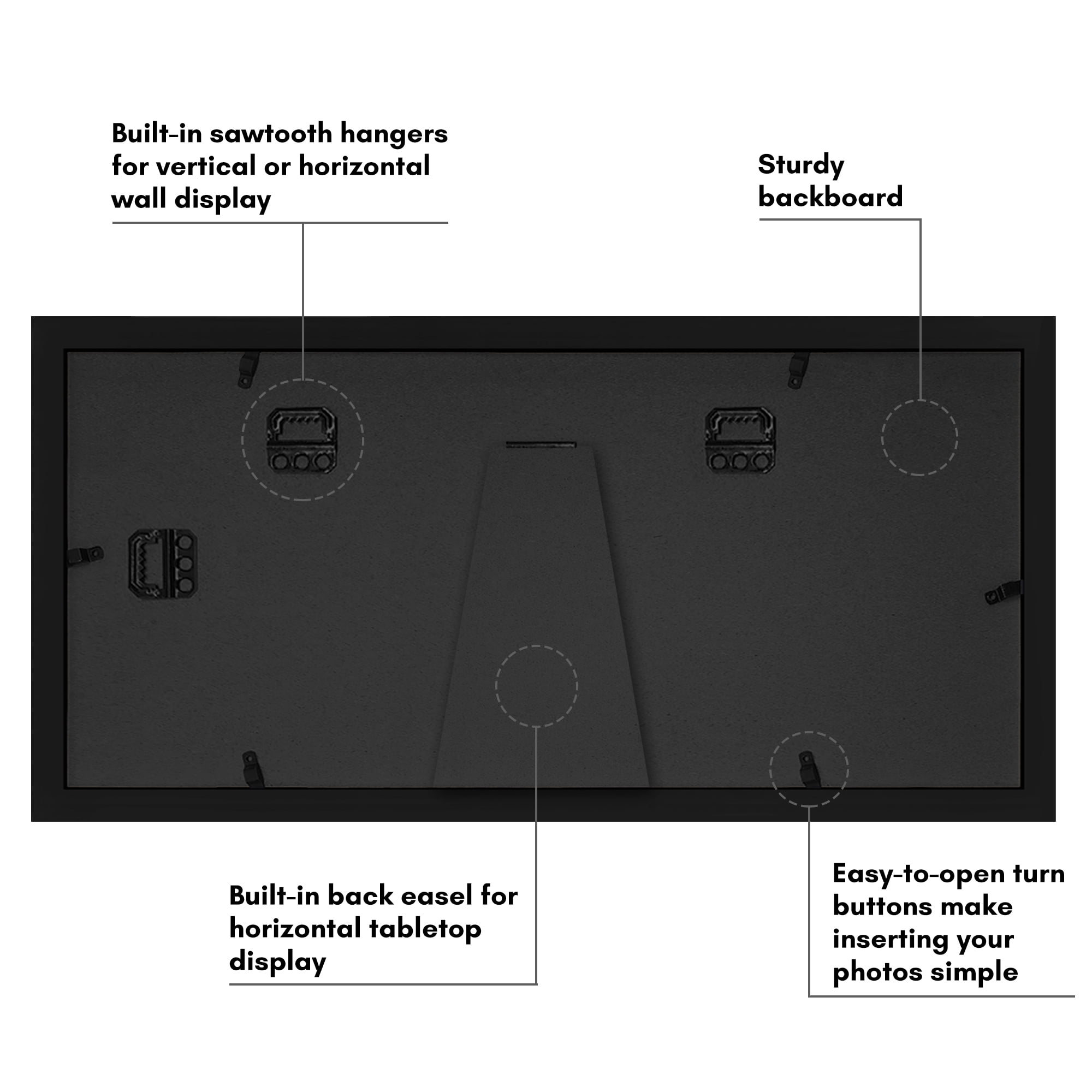 Americanflat 5x7 Double Picture Frame with Shatter-Resistant Glass Fits 2 use as One 7x16 Frame Signature - Black