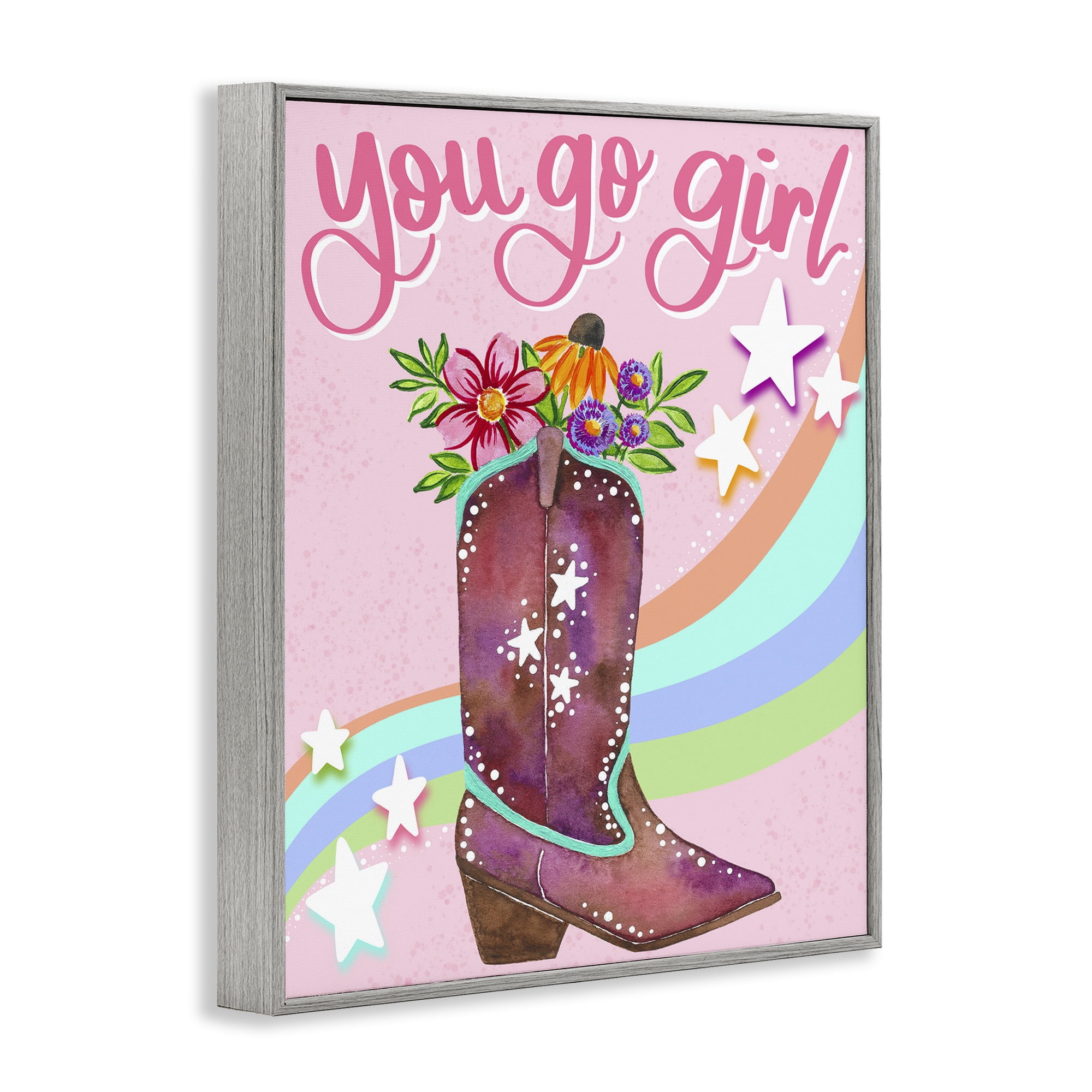 Stupell Industries You Go Girl Boot Botanical & Floral Painting Gray Framed Art Print Wall Art, 11 x 14