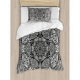 thumbnail image 3 of Ethnic Queen Size Duvet Cover Set, Mandala Inspired Ethnic Artwork Hand Drawn Ethnic Paisley Pattern Boho Native, Decorative 3 Piece Bedding Set with 2 Pillow Shams, Black and White, by Ambesonne, 3 of 3