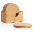 thumbnail image 1 of Posavasos de madera con soporte, juego de 6 posavasos de madera Wattne para bar, cocina, hogar, apartamento, posavasos redondos para el hogar y la cocina, madera de haya., 1 of 8