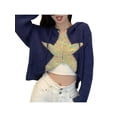 thumbnail image 3 of Gureui Women's Fashion Cropped Sweater Cardigan Stars Pattern Long Sleeve Contrast Color Zipper-Up Knit Hoodie Open Front Pullover Tops Streetwear, 3 of 8