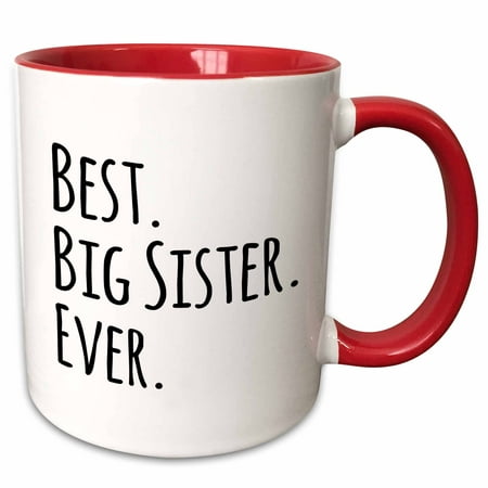 3dRose Best Big Sister Ever - Gifts for elder and older siblings - black text - Two Tone Red Mug,