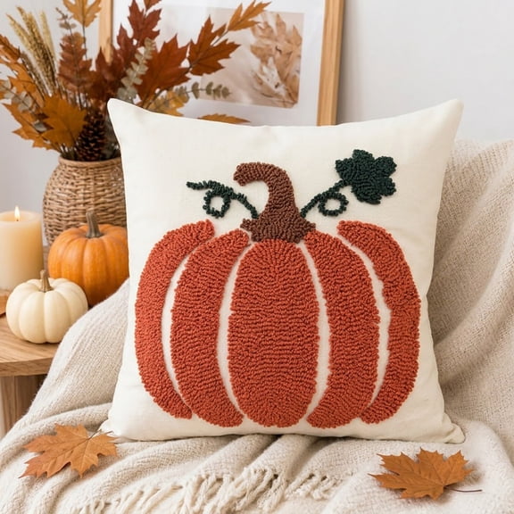 InsCrazy Fall Pillow Covers 18x18 Inch Rustic Farmhouse Pumpkin | Pumpkin Throw Pillow Covers Decorative Cushion Cover for Sofa Couch Fall Home Decor