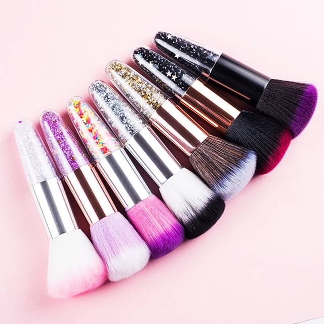 Blush Makeup Brush Reusable Multicolor Small Chubby Transparent Handle Faux Crystal Particles Cosmetic Brush for Women