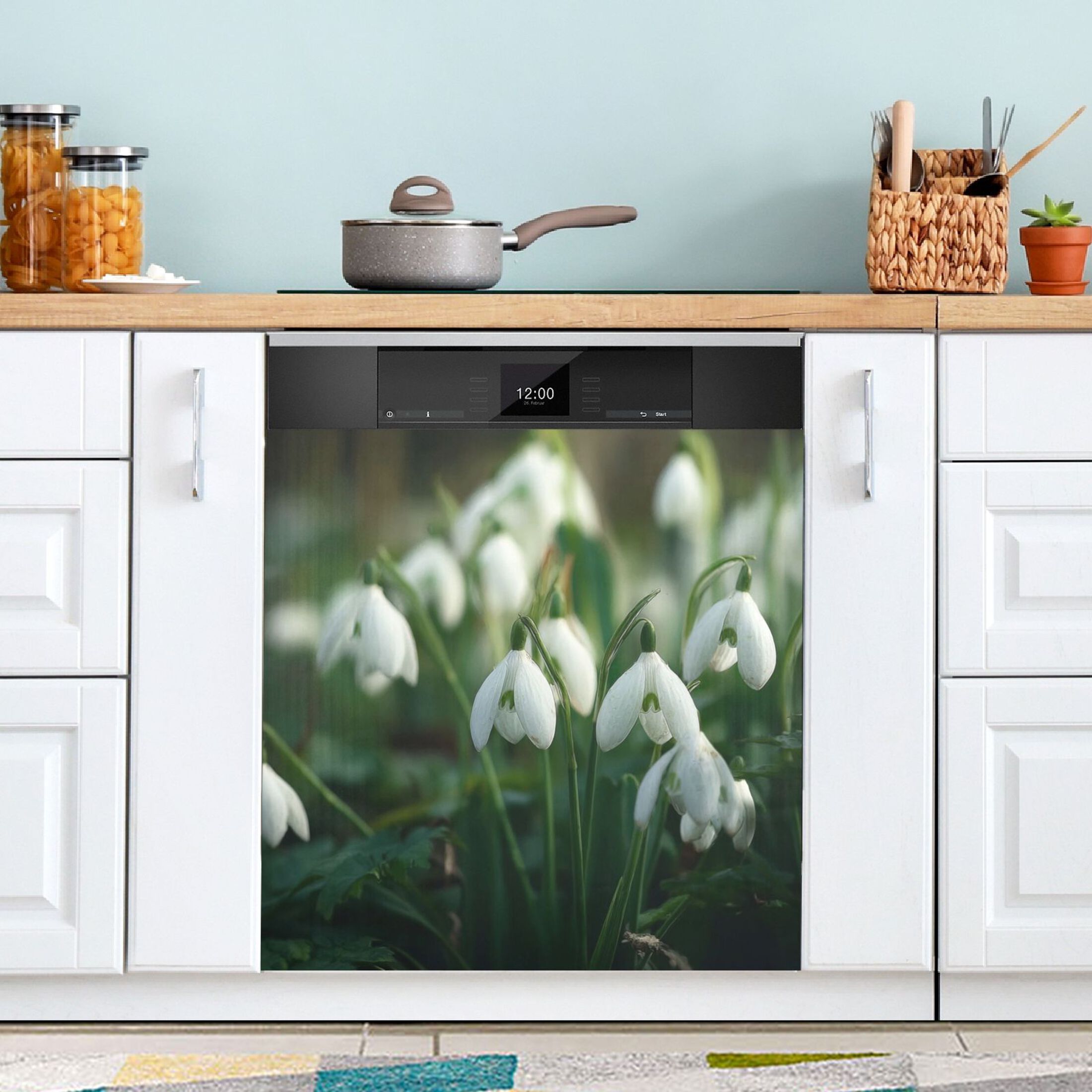 IAUYY Magnetic decorative sticker - 23x26 Inch PVC Refrigerator Decorative Cover, Removable DIY Art for Kitchen Appliances Delicate White Petals