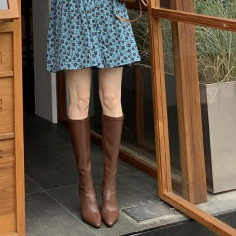 Lovskoo 2024 Knee High Boots Women Western Wide Calf Pointed Toe Stiletto  Heel Dress Boot Brown - Walmart.com