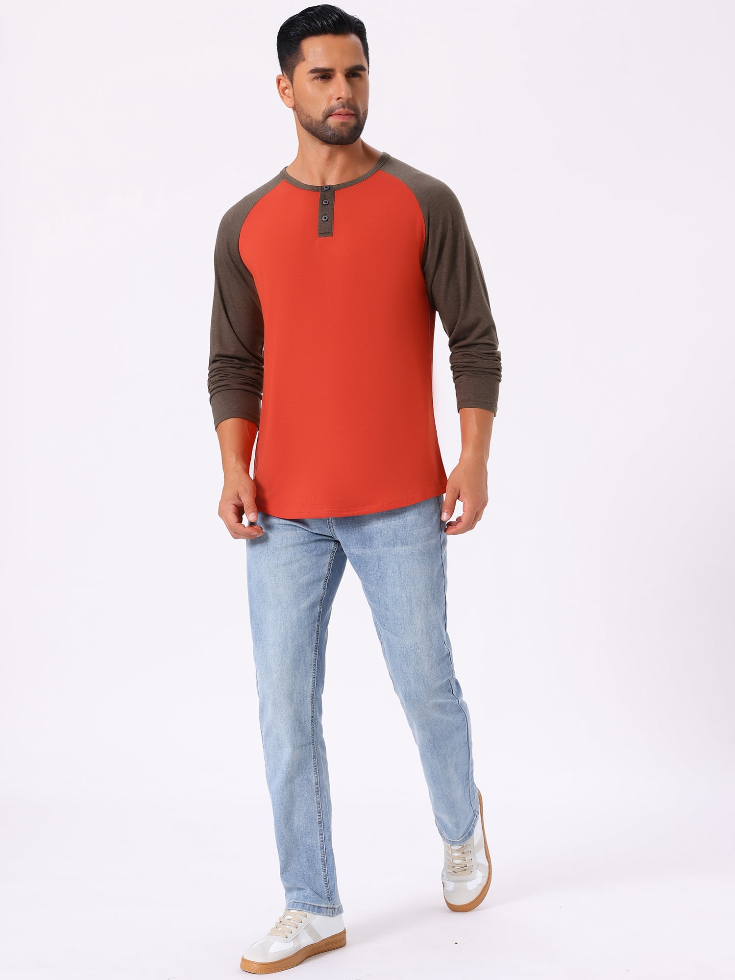 DARING DIVA Men's Raglan Long Sleeve Tee Shirt Baseball Henley T-Shirts XL Red