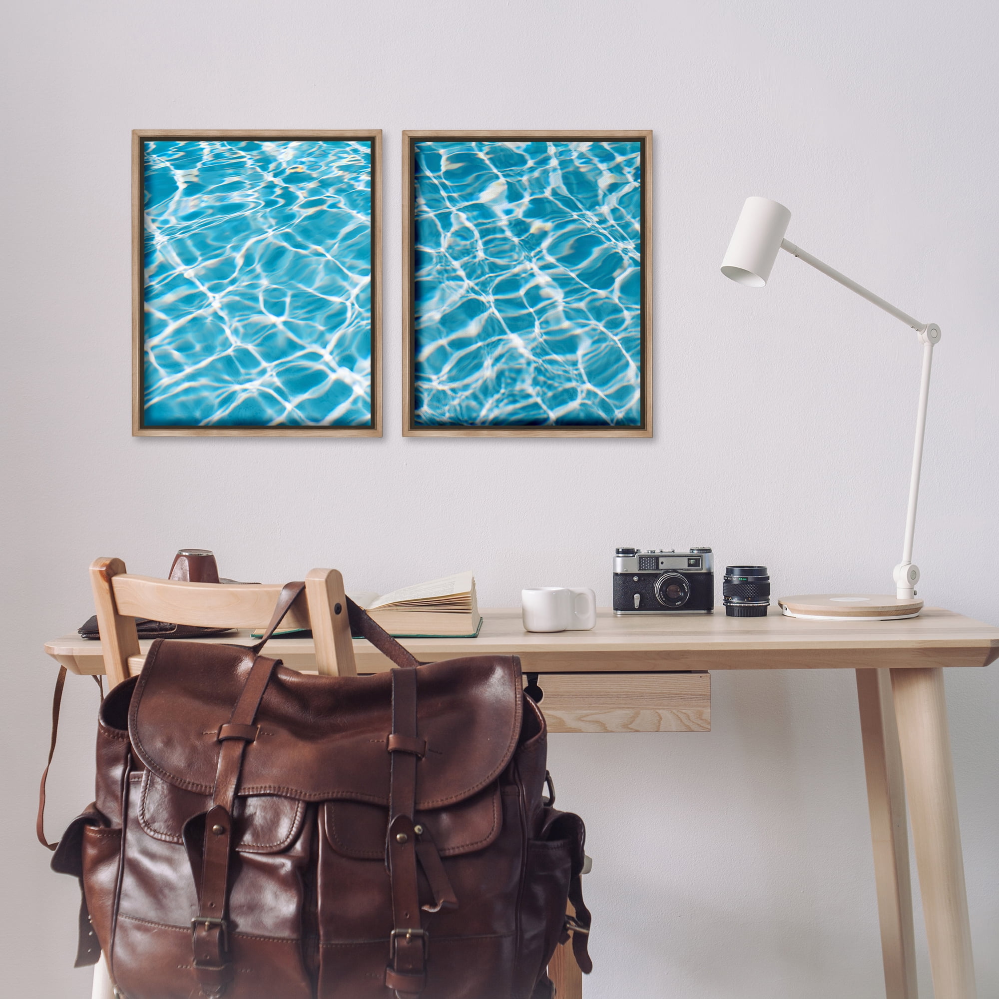 Stupell Industries Welcoming Pool Water Nautical & Beach Painting Brown Floater Framed Canvas Art Print Wall Art, 17 x 21, Set of 2