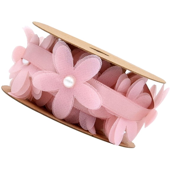 COSMOBETTY Pink Polyester Ribbon 1 Roll for Embroidered Lace Decoration 11.8x1.6x0.2in