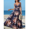 thumbnail image 5 of Vestido largo CUPSHE para mujer, cuello en V, cuello en V, sin mangas, azul marino, floral, 5 of 5