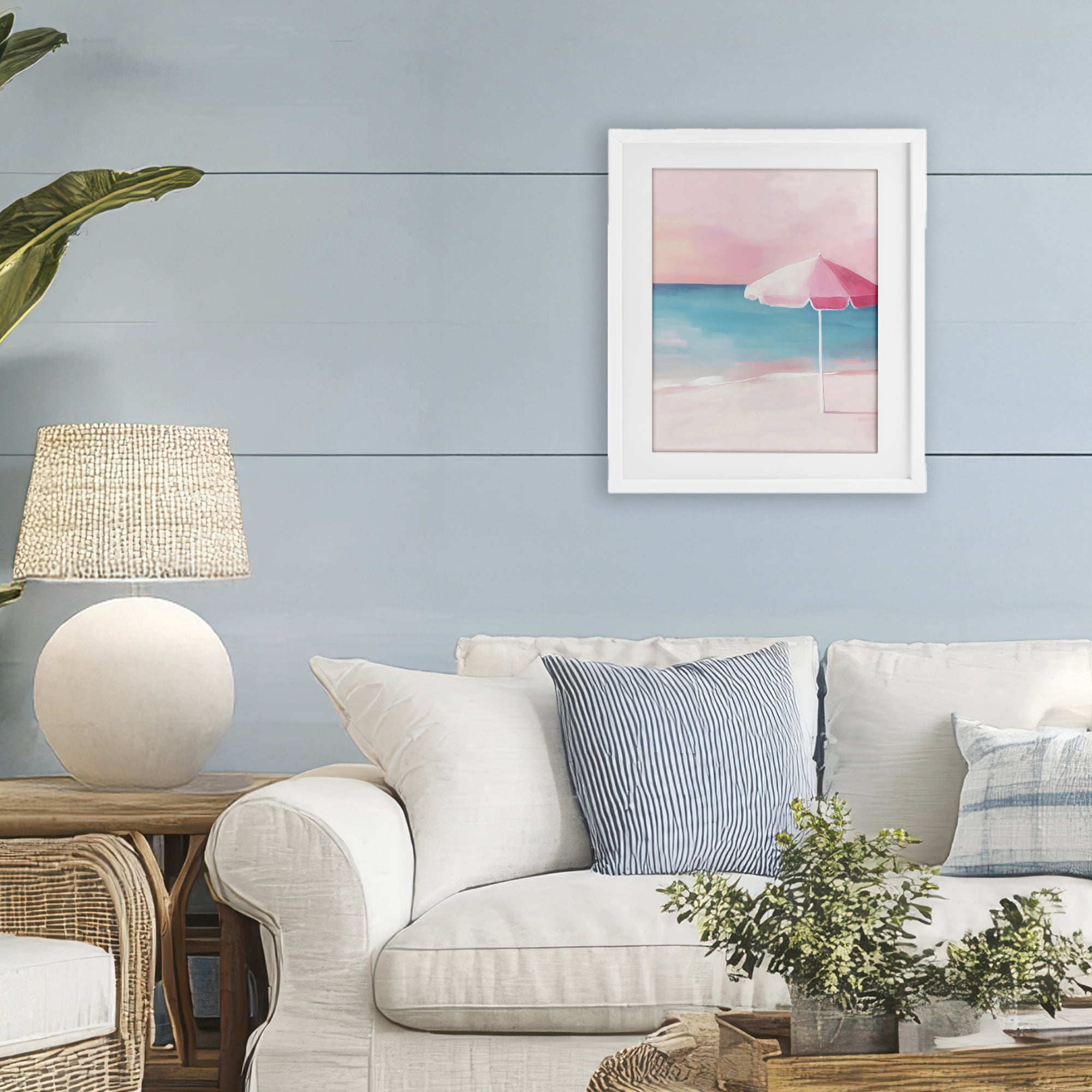 Stupell Industries Serene Pink Beach Umbrella White Framed Print Under Glass, design by The Prints Vibe