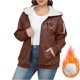 thumbnail image 5 of Sudadera informal con capucha y manga larga para mujer, estilo navideño, de gran tamaño, color liso, con cremallera, capucha y forro polar grueso, chaqueta de manga larga con hombros descubiertos, blu, 5 of 5
