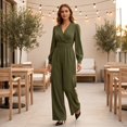 thumbnail image 5 of Jumpsuits for Women Summer Dressy V Neck High Waist Long Sleeve Romper with Pockets Casual Summer Beach Trendy Outfit, 2XL, 5 of 7