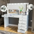 thumbnail image 3 of Boahaus  Makeup Vanity Desk Glass Top 8 Drawers Crystal Knobs Lighted Mirror White-Crystal Knobs, 3 of 5