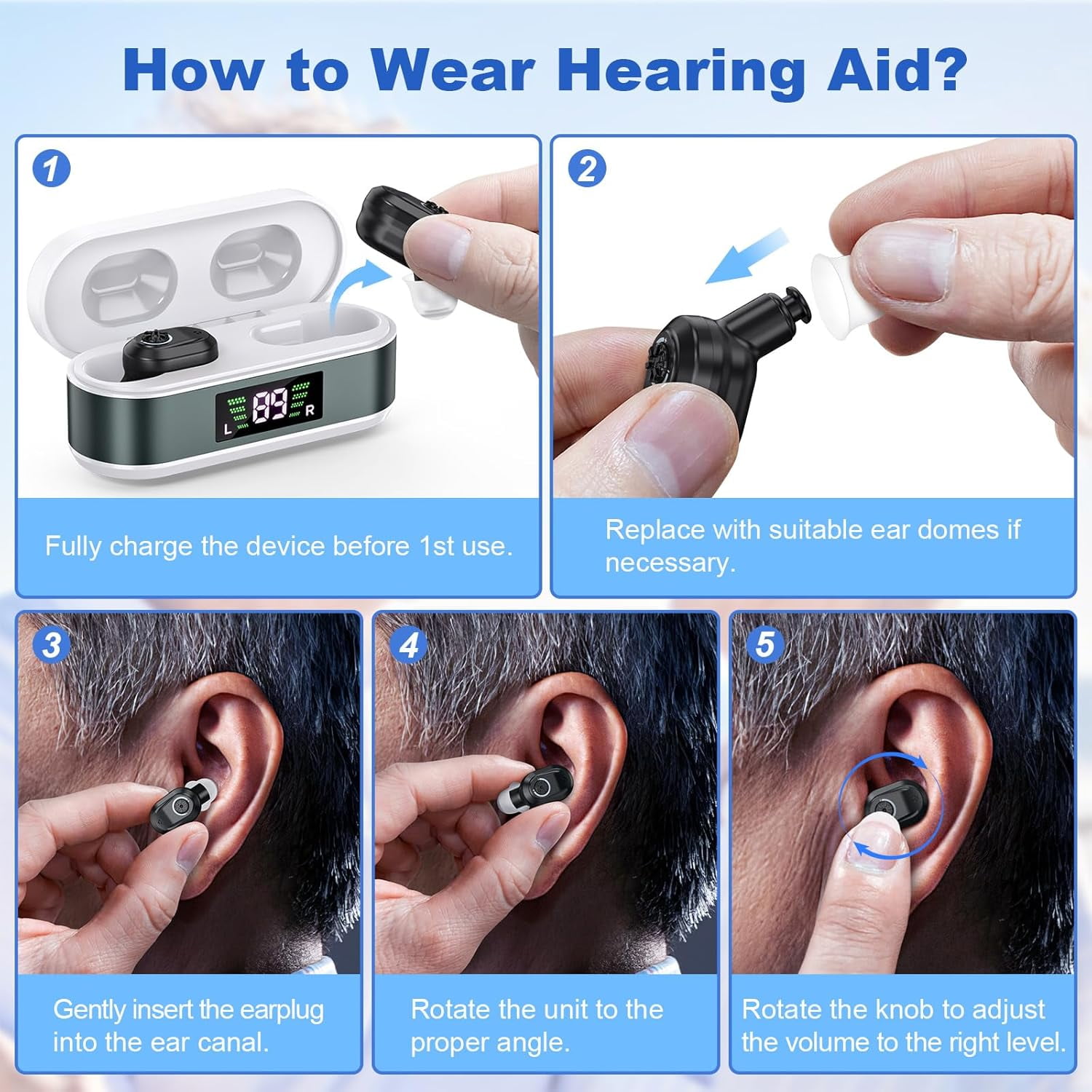 SUWU Hearing Aids for Seniors with digital Displays,Wireless Hearing Aids with Adjustable Volume,Invisible Hearing Amplifier with Noise Reduction with Large Capacity Battery Charging Case