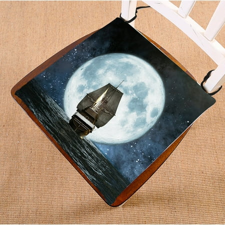 

PHFZK Ocean Chair Pad Moon Boat and Reflection in the Water Artwork Seat Cushion Chair Cushion Floor Cushion Two Sides Size 18x18 inches