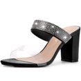 thumbnail image 1 of Sandalias de tacón grueso con diamantes de imitación para mujer negro, EE. UU. 9, 1 of 5