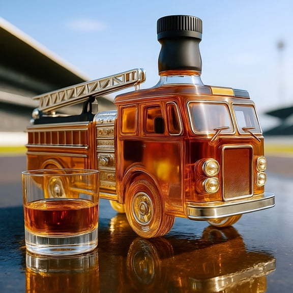 ACDANC Fire Truck Whiskey Decanter, 354ml High Borosilicate Glass Liquor Dispenser, Bourbon Collector Gift for Firefighters