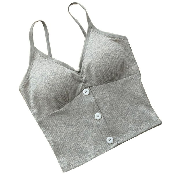 Camiseta sin mangas para mujer, camiseta sin mangas con tirantes finos, cuello en V, sin espalda, cómoda, transpirable, inalámbrica, para deportes diarios de primavera y verano, gris