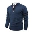 thumbnail image 3 of ZCFZJW Men's Quarter Zip Up Sweater Cable Knit Pullovers Soft Turtleneck Business Casual Work Long Sleeve Pullover Sweater Tops Navy M, 3 of 7
