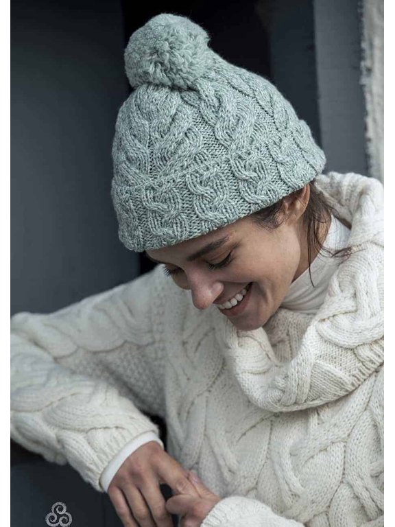 Ocean Mist Winter Wool Beanie For The Adult Female, One Size Made By Aran Woollen Mills