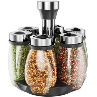 Made Easy Kit Spice and Seasoning Jar Carousel Organizer with Pestle and Mortar (Black)