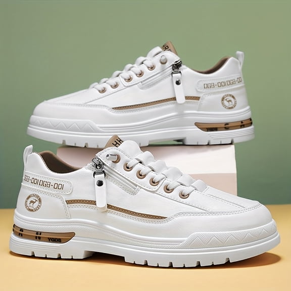 Men'S Casual Sneakers - Versatile All-Season Low-Top Lace-Up Shoes with Durable Soft Sole, Non-Slip Texture, and Stylish Black Accents for Work, Running, and Casual Attir