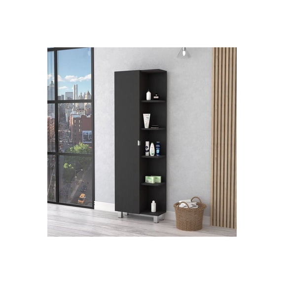 FM FURNITURE Los Angeles Linen  Cabinet, Five Shelves, One Cabinet, Divisions