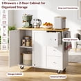 thumbnail image 6 of Walsunny 40" Kitchen Islands Carts with Storage Drop Leaf Countertop on Wheels Rolling Microwave Utility Carts with 3 Drawers 1 Storage Cabinets,White, 6 of 9