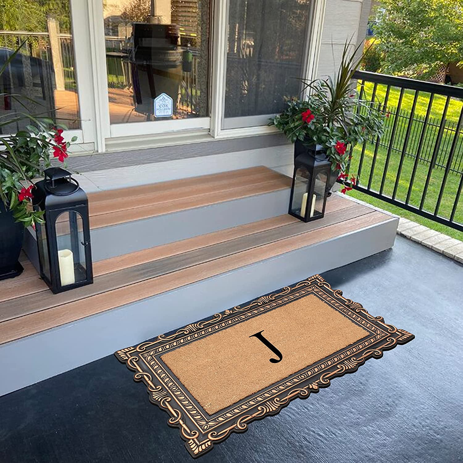 A1HC Natural Rubber & Coir 24x36 Monogrammed Doormat For Front Door, Anti-Shed Treated Durable Doormat for Outdoor Entrance, Heavy Duty, Low Profile, Easy to Clean, Long Lasting Front Porch Entry Rug