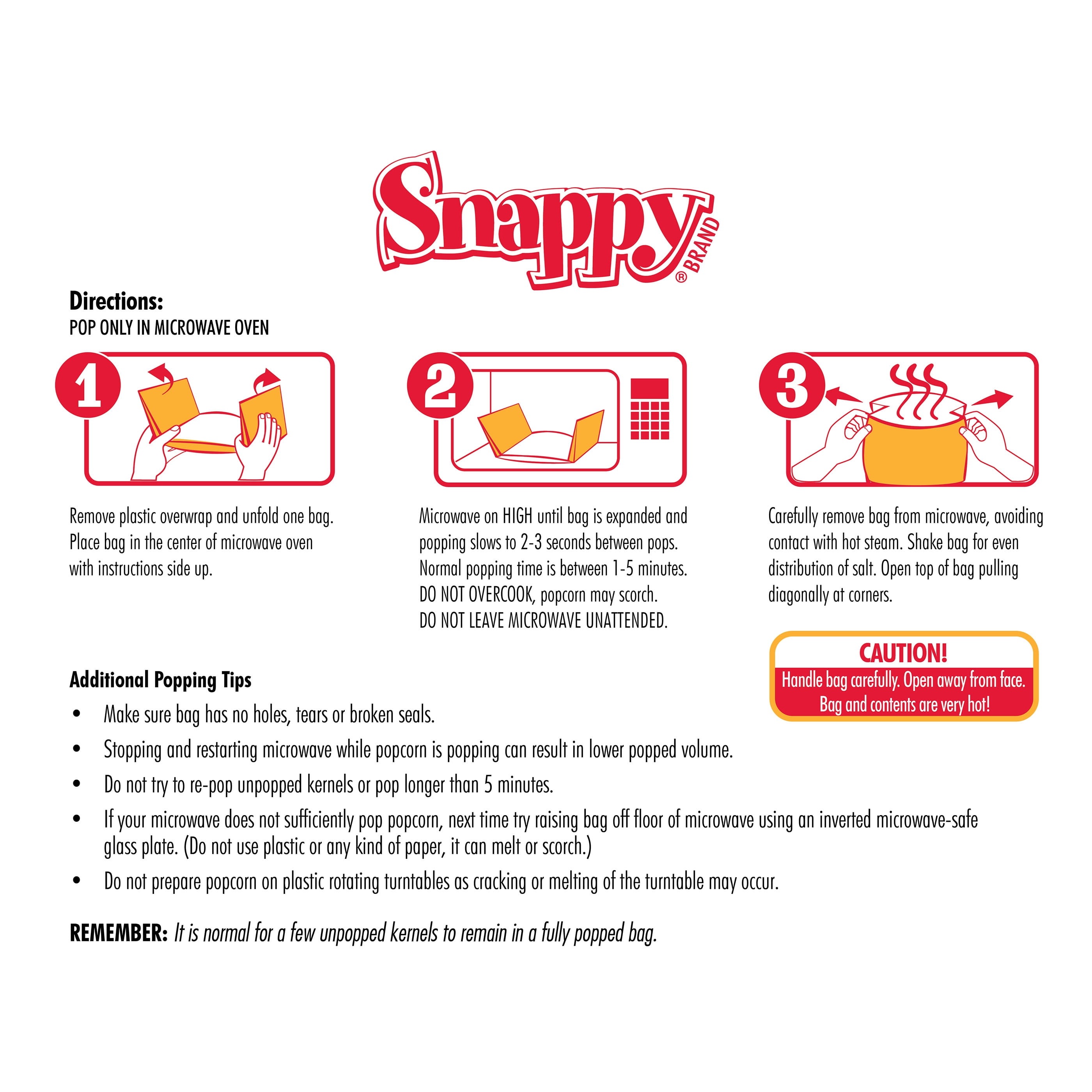 Snappy Butter Microwave Popcorn, 3.5 oz Bags, 48 Count, Non-GMO, Whole Grain
