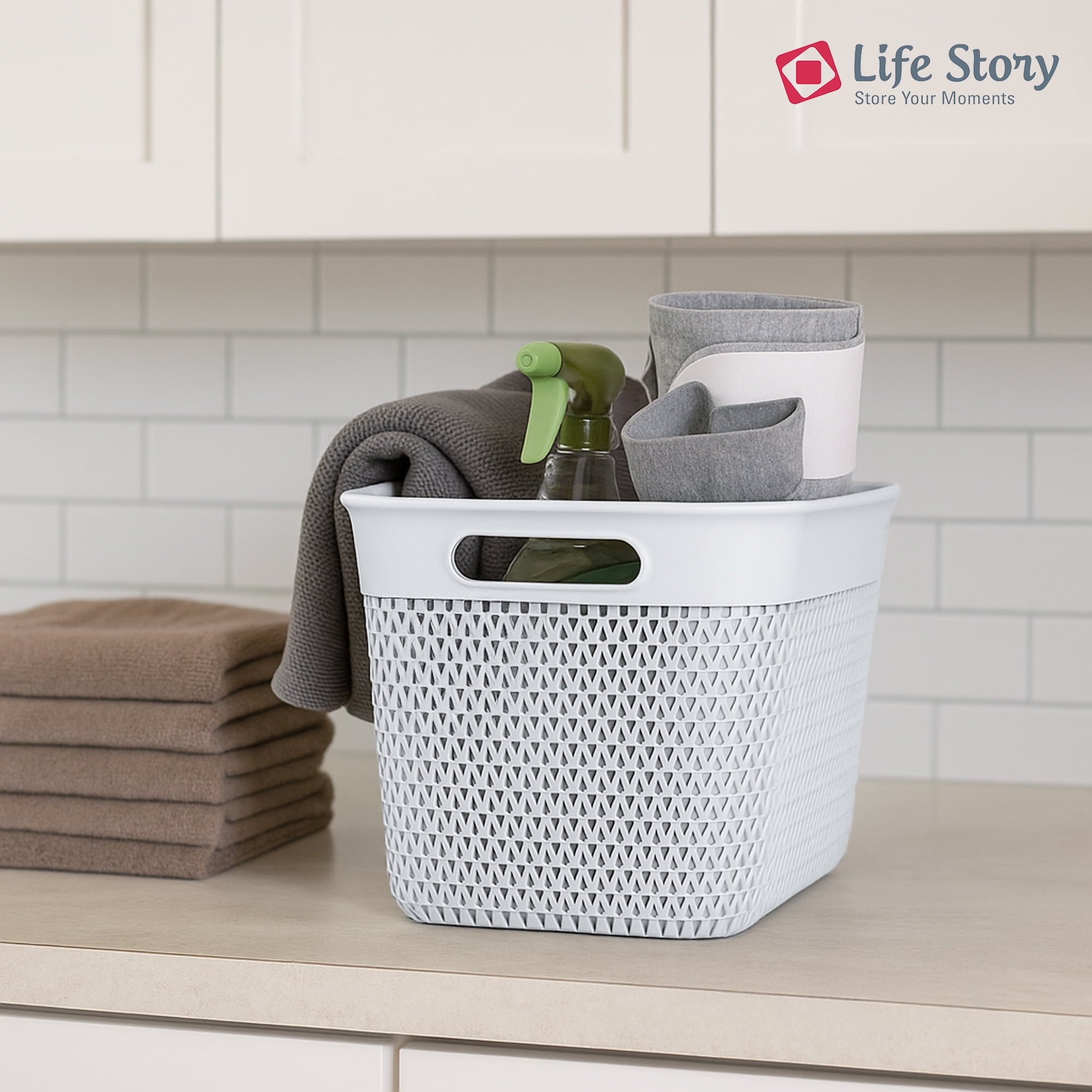 Life Story 16 Quart Decorative Storage Basket, Large Plastic Home Organizer, White