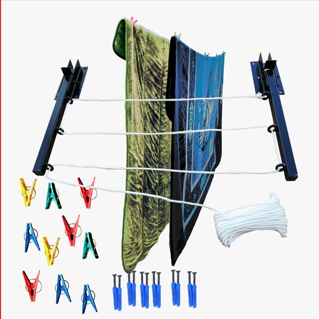 Tendedero Plegable, Retráctil, Modelo Económico, para tendido y Secado de Ropa. Fácil Instalación, Tendedero para Ropa, Balcón, Patio, Terraza (3 Líneas con cordón)