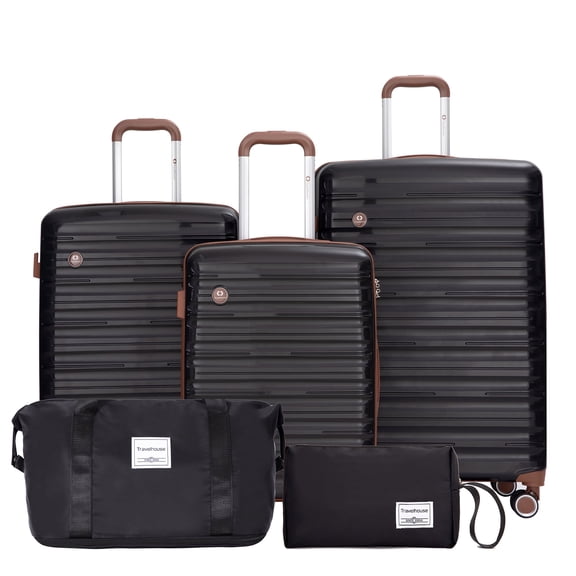 5-Piece Luggage Set, 20/24/28 inch hardshell suitcases expandable duffel bag toiletry bag, Black