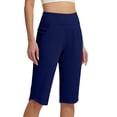 thumbnail image 2 of Womens Bermuda Long Shorts Knee Length Capris Pull on Petite High Waisted Athletic Shorts with Pockets Summer Stretch Loose Jeggings Blue M, 2 of 7