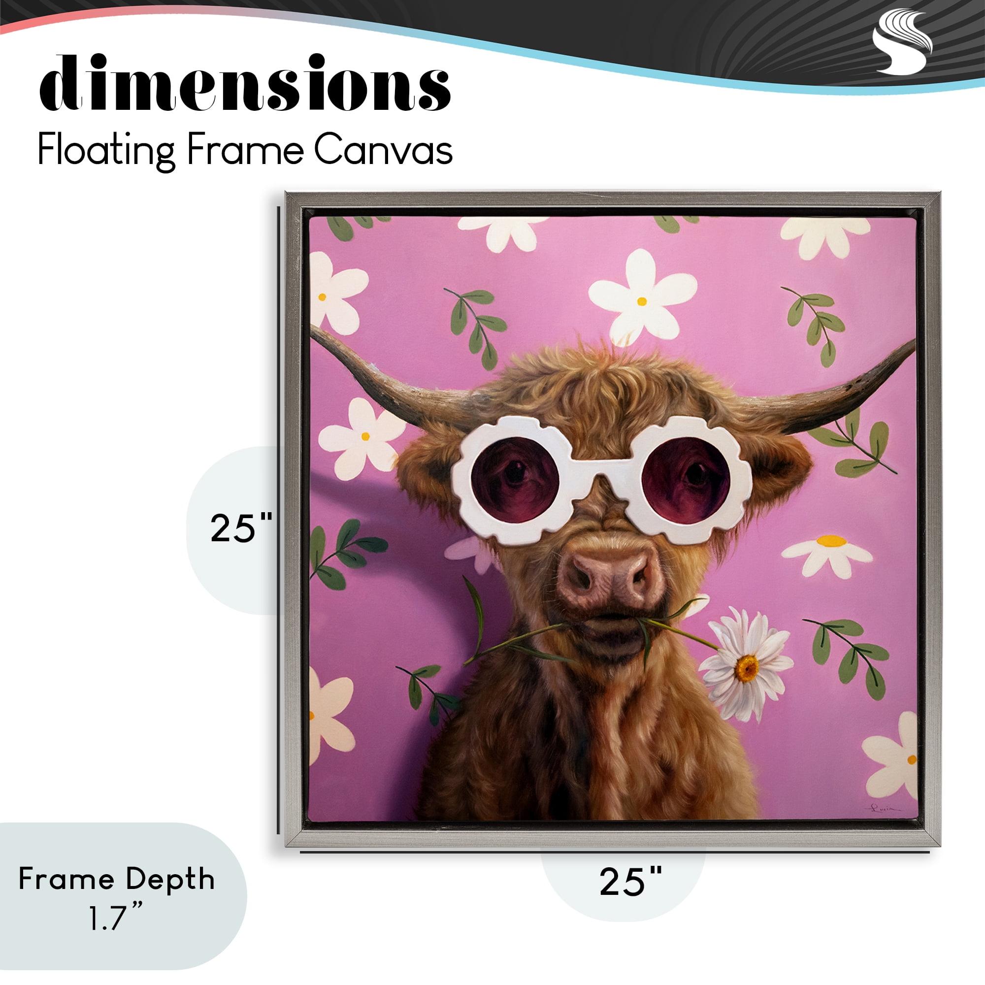 Stupell Industries Fresh As A Daisy Cattle Gray Framed Floater Canvas Wall Art, design by Lucia Heffernan