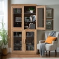 thumbnail image 3 of MAYEERTY Curio Display Cabinet with Glass Doors, DIY Combination Storage Cabinets with Adjustable Shelves for Living Room, Natural Wood, 3 of 8